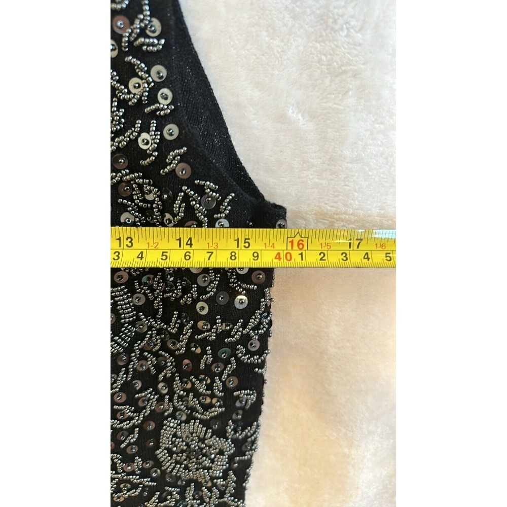 Vintage V Neck Sleeveless Sequins Buttoned Vest Wool Blend Old Money Sz M Y2K - Picture 6 of 9